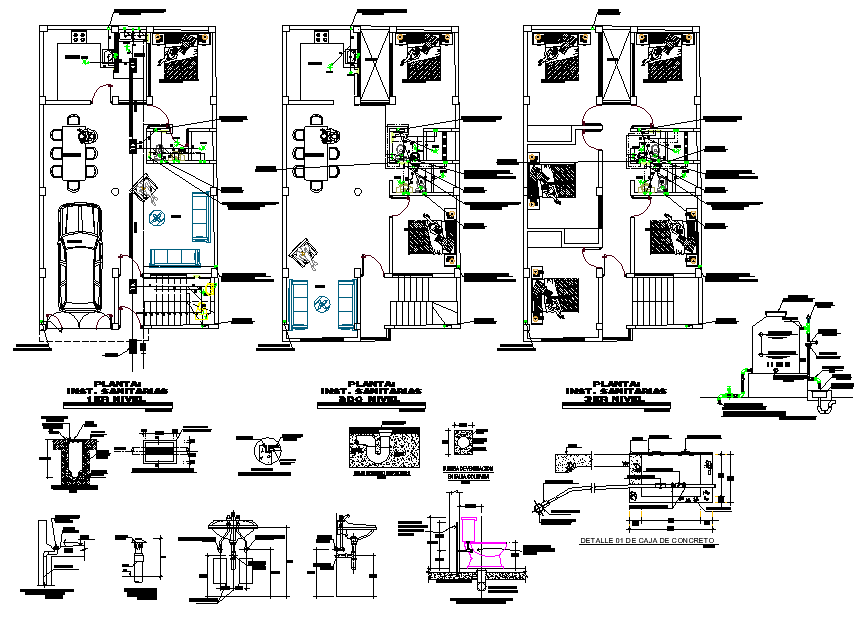 Plumbing plan and elevation detail dwg file - Cadbull