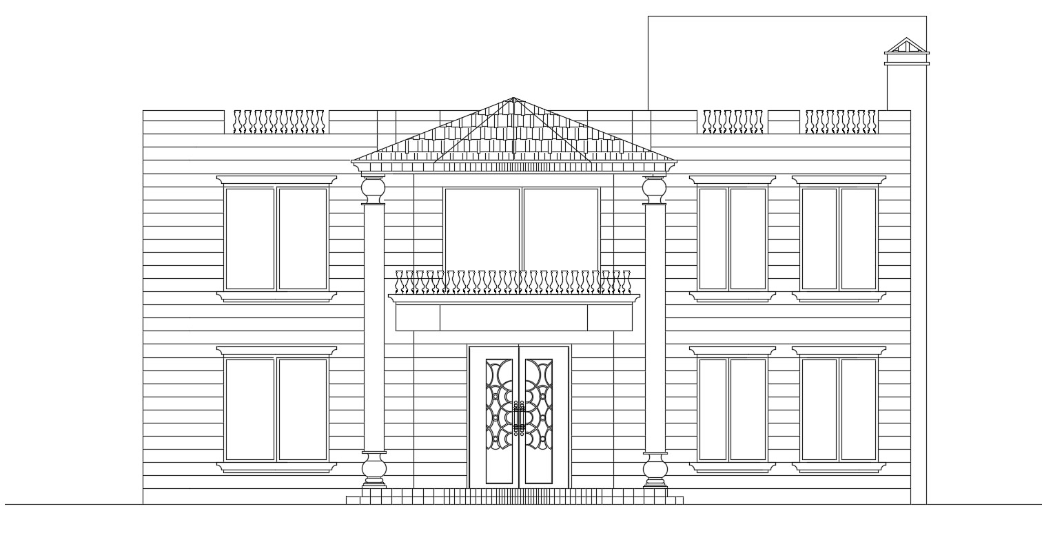 Porch House Front Elevation Design Free DWG File - Cadbull
