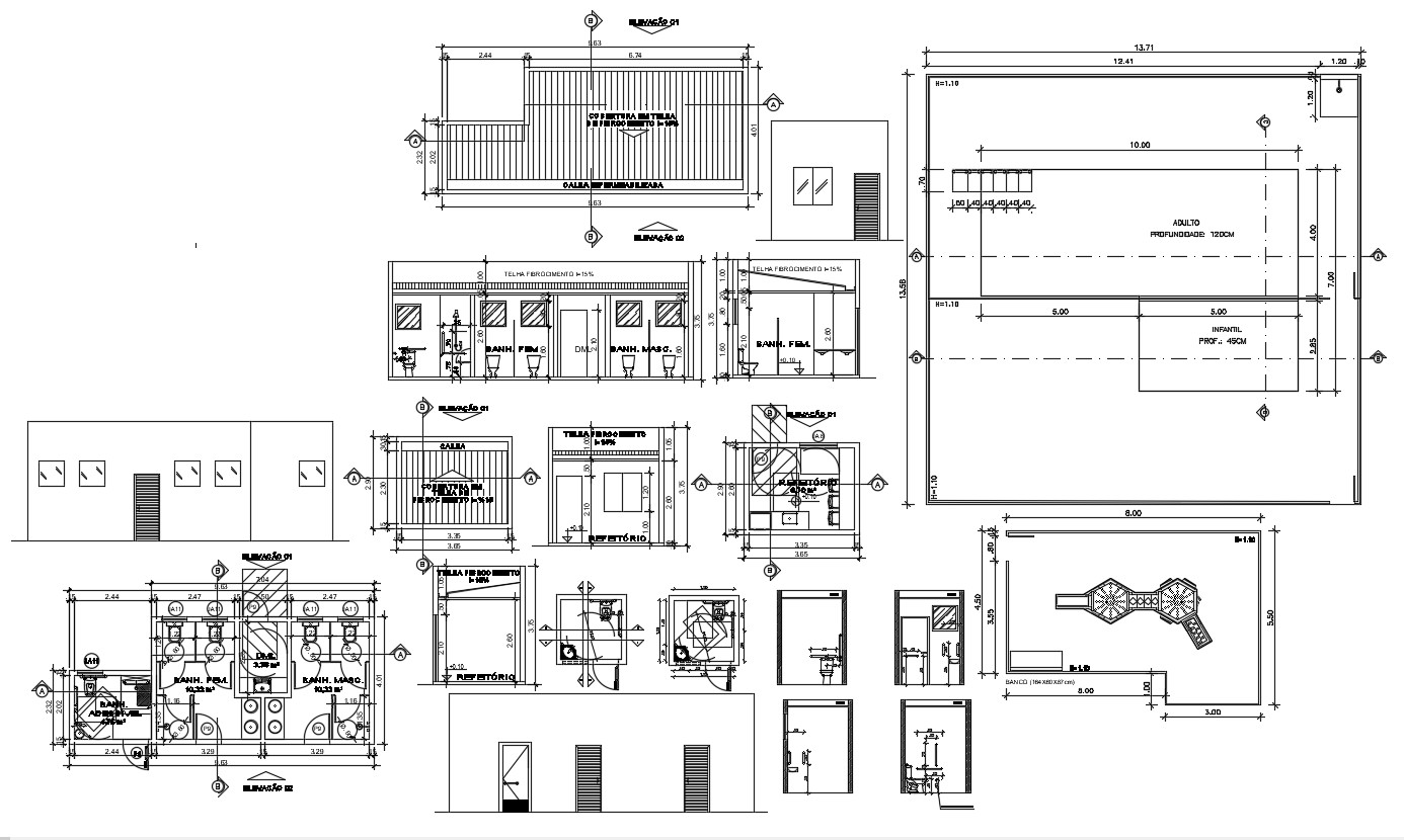 Public Washroom Design Layout Plan Elevation And Sectional Autocad 