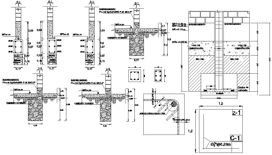 RCC Column Footing Structure 2d AutoCAD Drawing - Cadbull