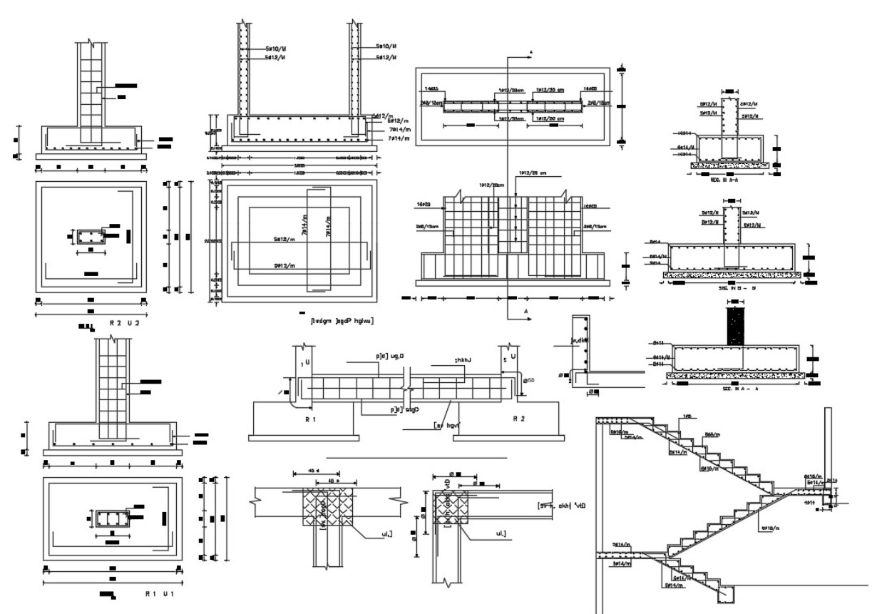 RCC Foundation Pad, Column And Staircase Design DWG file - Cadbull