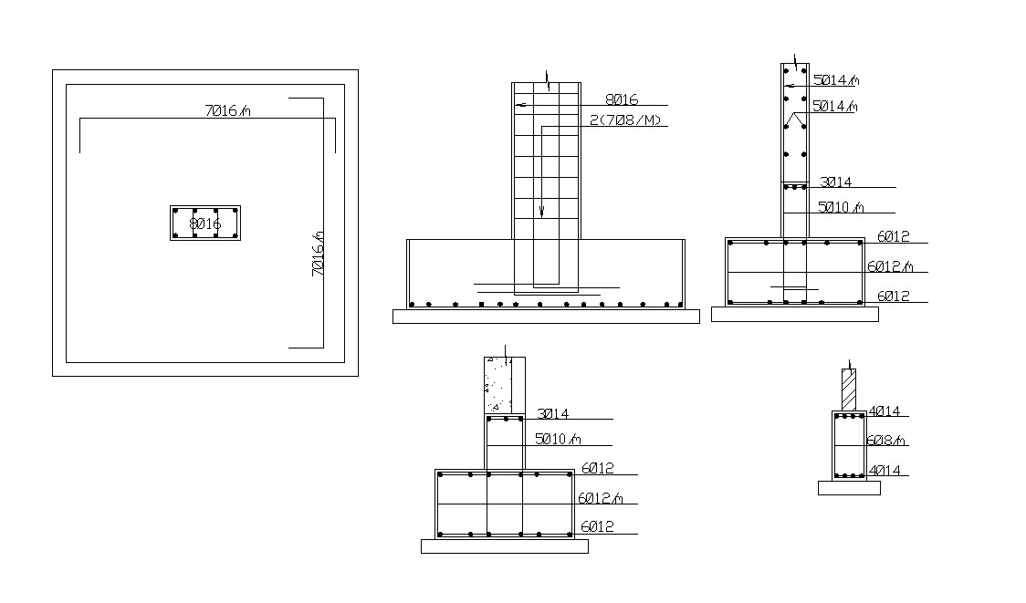 RCC Isolated Footing Structure Design 2d AutoCAD Drawing - Cadbull