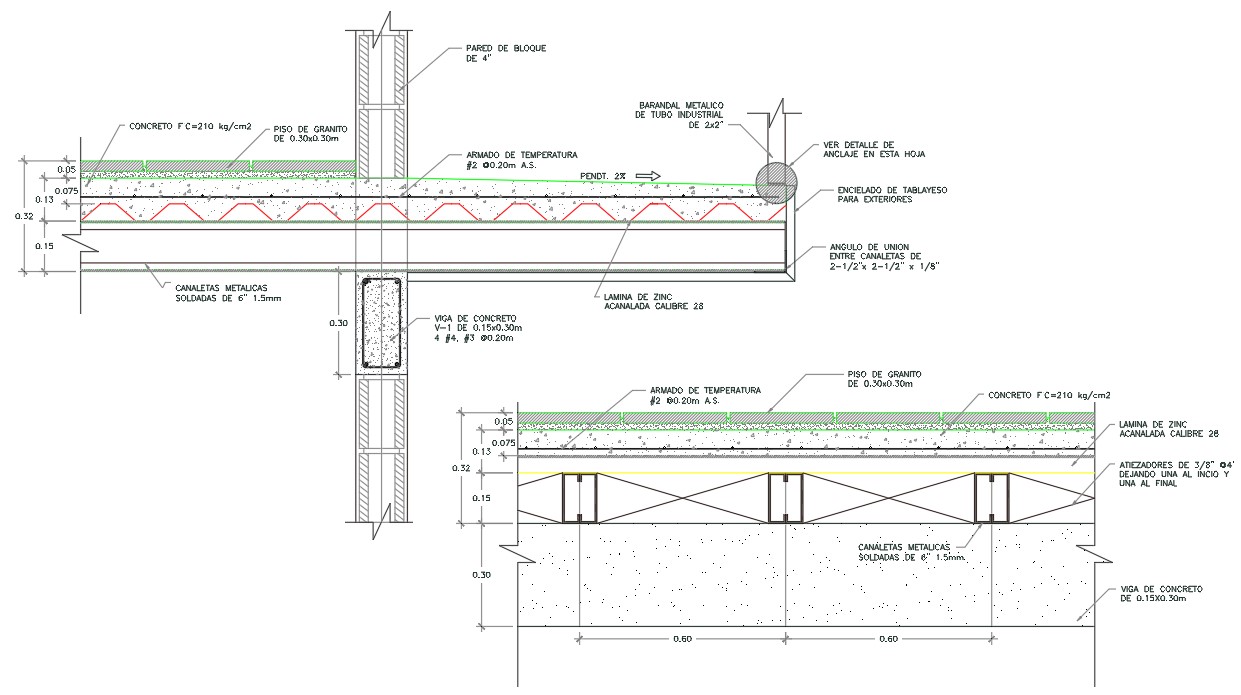 Rcc Steel Cross Section Detailing Of One Way Slab In Auto Cad ...