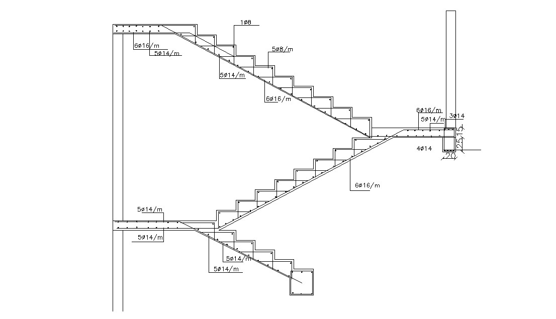 RCC Staircase Steel Structure Design 2d Drawing - Cadbull