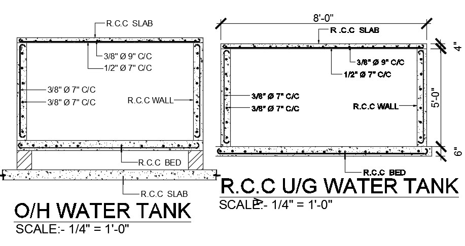 RCC Water Tank Plan And Section Drawing - Cadbull