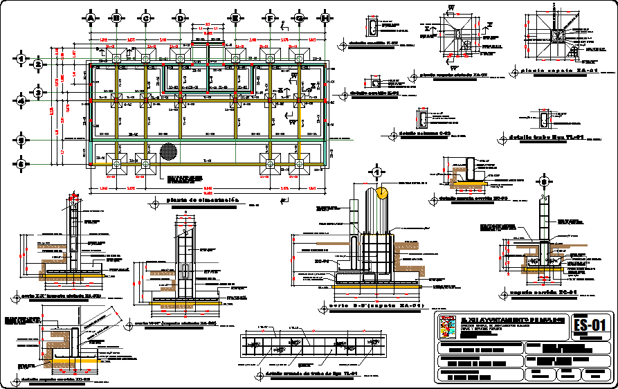 Raft foundation plan and section detail dwg file - Cadbull