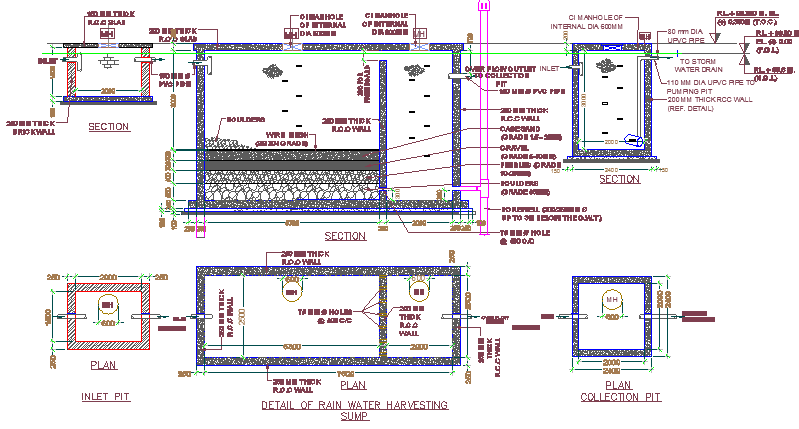 Rain water collection system architecture project dwg file