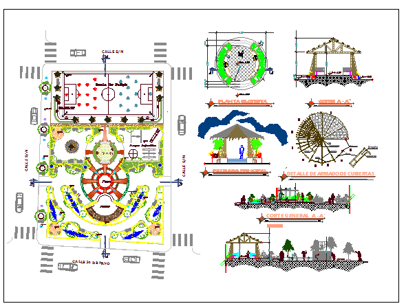 Remodeling of the park with landscaping details dwg file - Cadbull