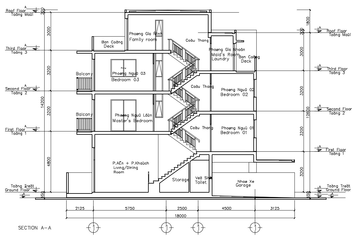 Residence Building Section Plan - Cadbull