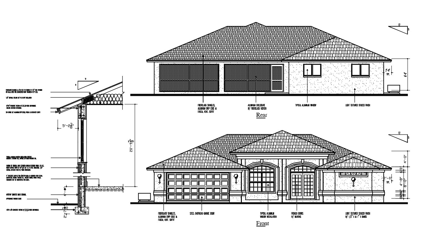 Residence House Elevation Design DWG File - Cadbull