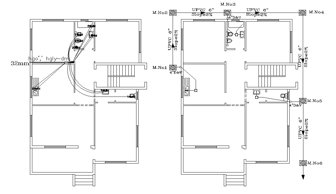 Residence House Plumbing And Sanitary Plan Drwing - Cadbull