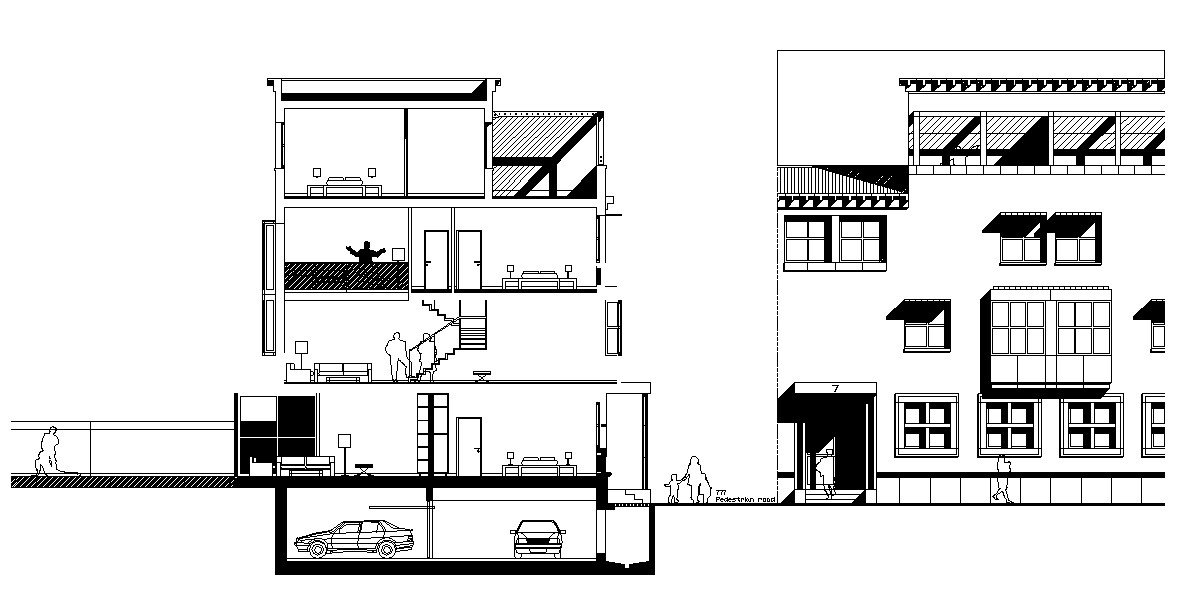 Residential Bungalow Elevation Section AutoCAD File Free 