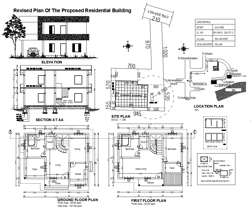 Residential Building Housing Structure Detail Elevation Section And