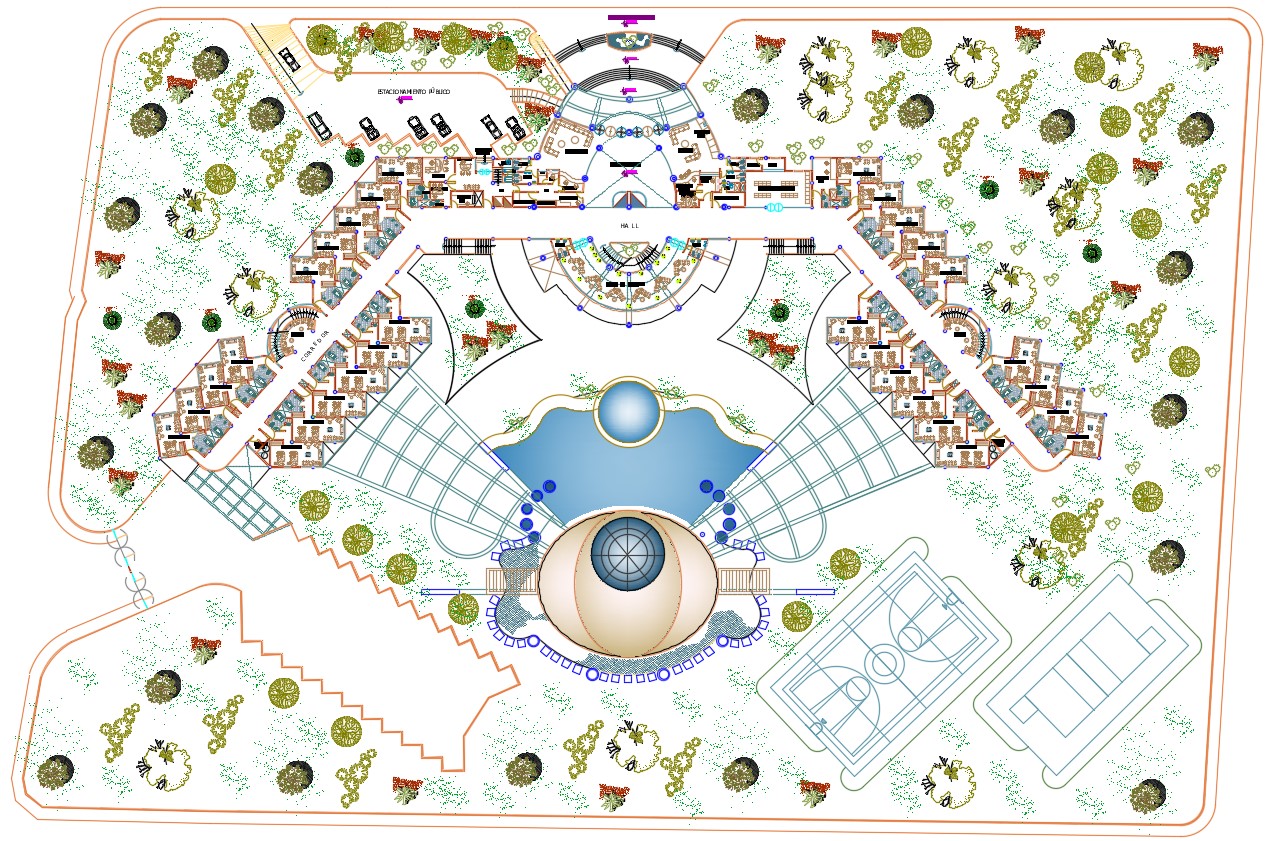 Resort Project Ground Floor Plan With Landscaping Design