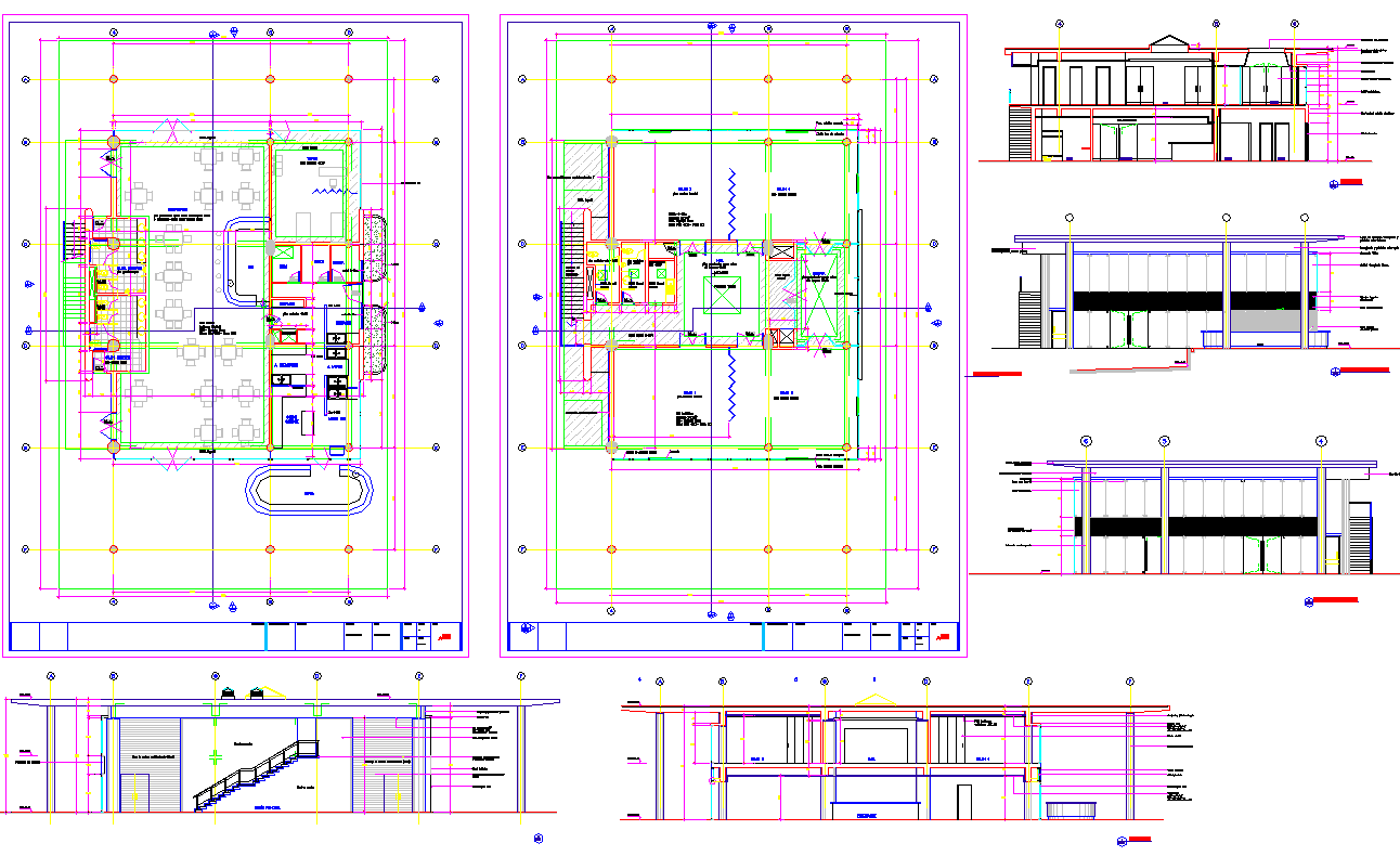 Restaurant layout plan and Elevation design - Cadbull