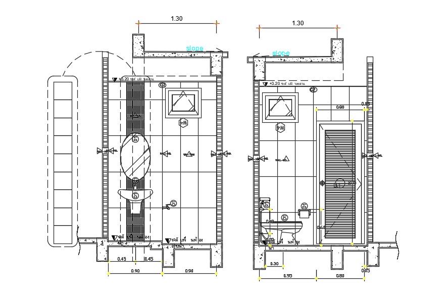 Restroom Design Section Cad Drawing Download Cadbull