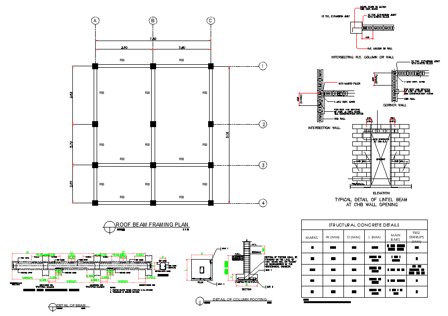 Roof Beam Framing Plan Layout File - Cadbull