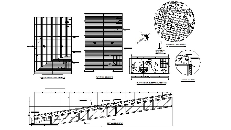 Roof construction, electrical layout plan and structure details of ...