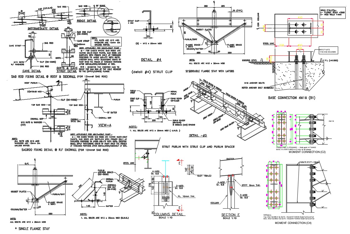 Sag Rod Fixing With End Wall Design AutoCAD File - Cadbull