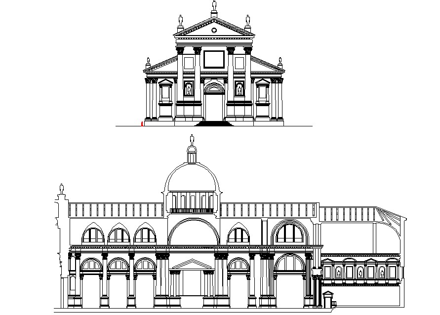 Sangi orgiomayore church elevation detail dwg file - Cadbull