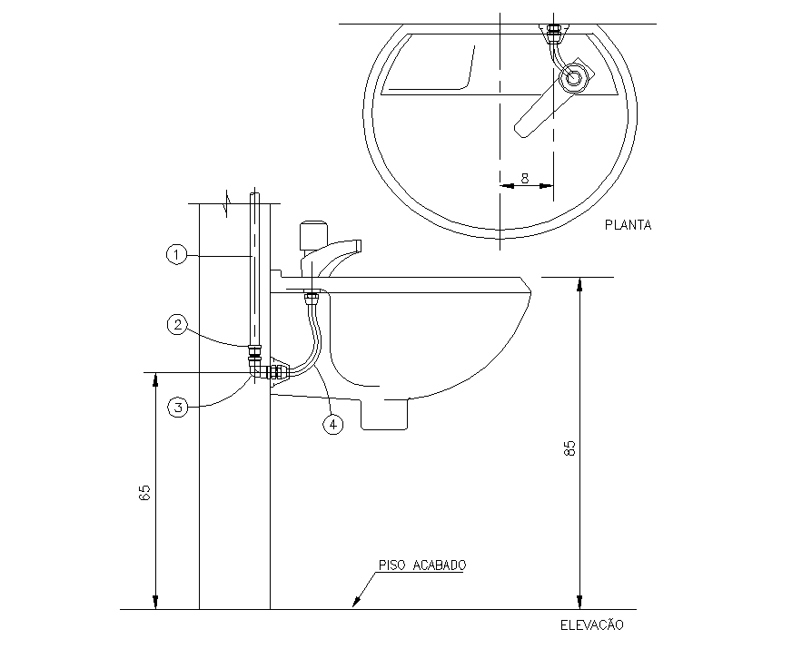Sanitary Wash Basin Structure Detail Cad Blocks 2d View