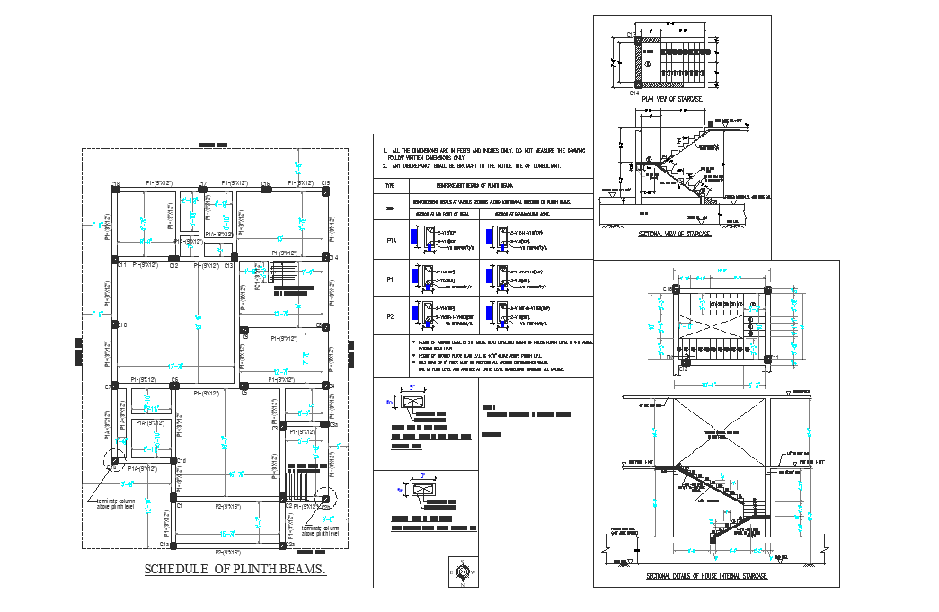 Schedule Plan Plinth Beam Detail And Stair Detail Dwg File Cadbull