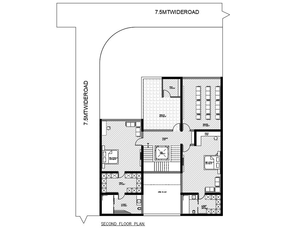 Second Floor Plan Of Bungalow Design AutoCAD File Cadbull