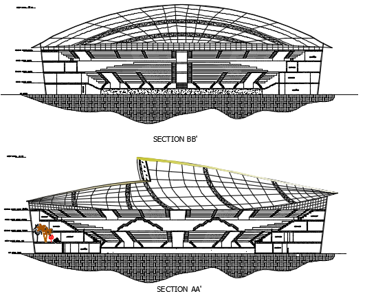 Section Indoor Stadium Detail Dwg File Cadbull