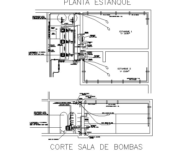 Section pump room detail dwg file - Cadbull