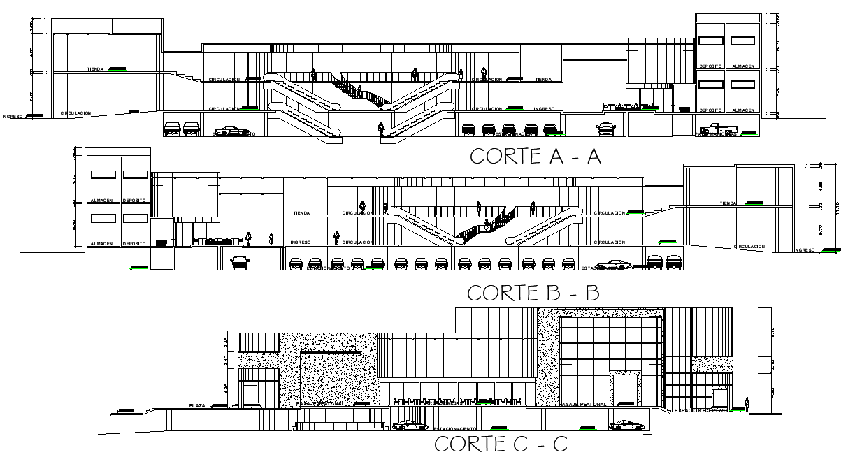 Section Shopping Mall Plan Layout File Cadbull   Section Shopping Mall Plan Layout File Wed May 2018 06 33 43 