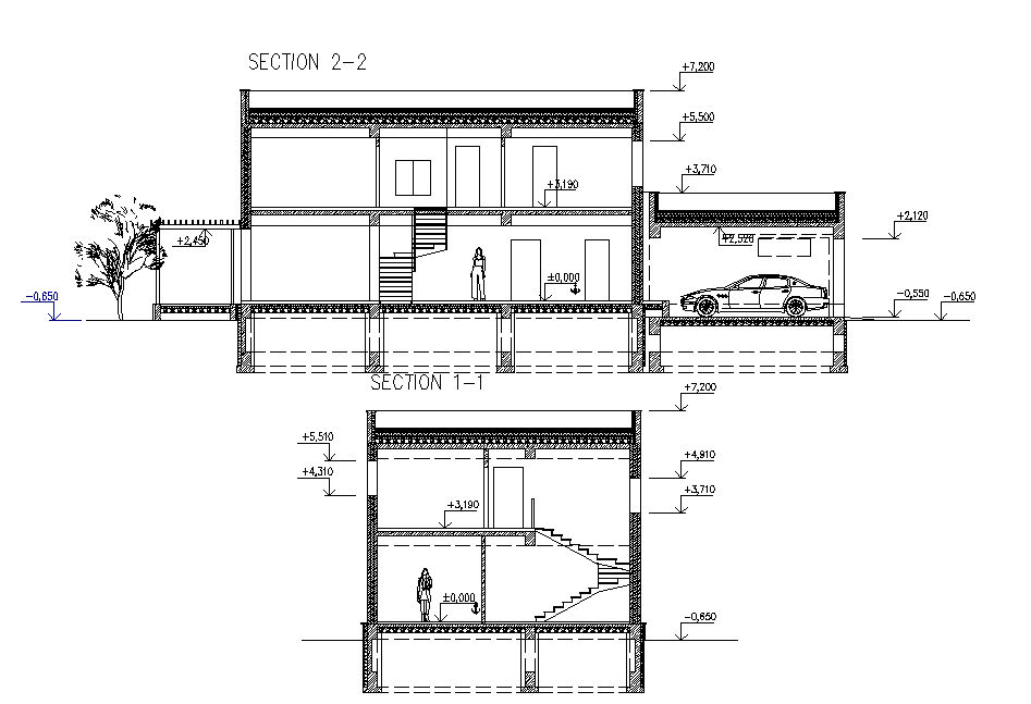 Sectional Elevation Of A House With Level Detailing Dwg File Cadbull