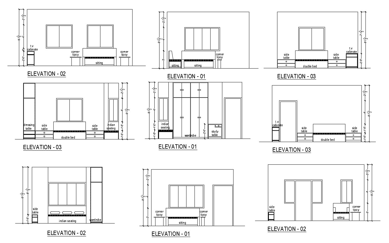 Sectional Elevation Of Bedroom In Autocad Cadbull