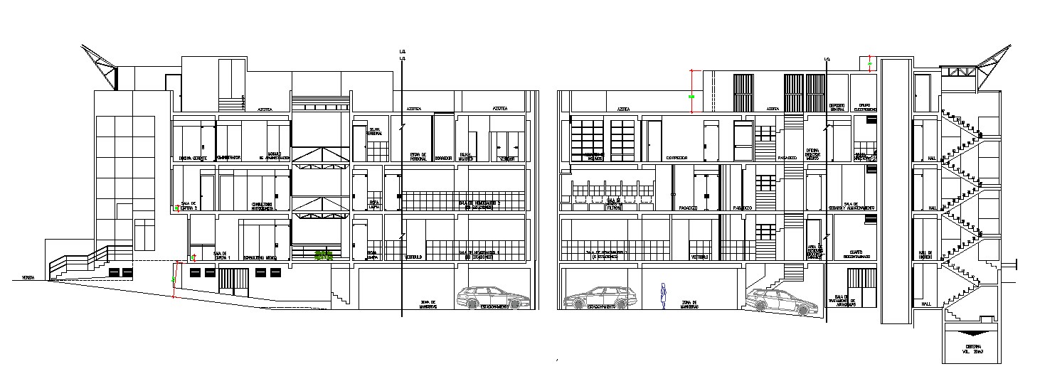 Sectional elevations of residential apartment in dwg file 