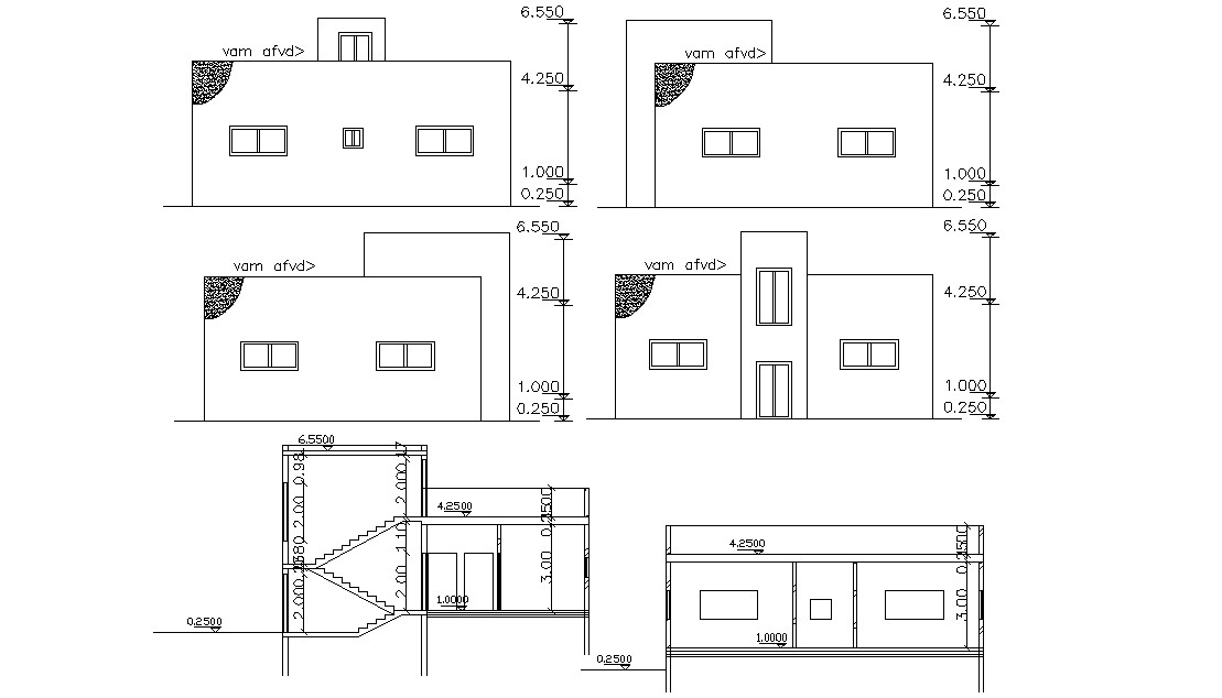 Section And Elevation Design Of Residence House - Cadbull