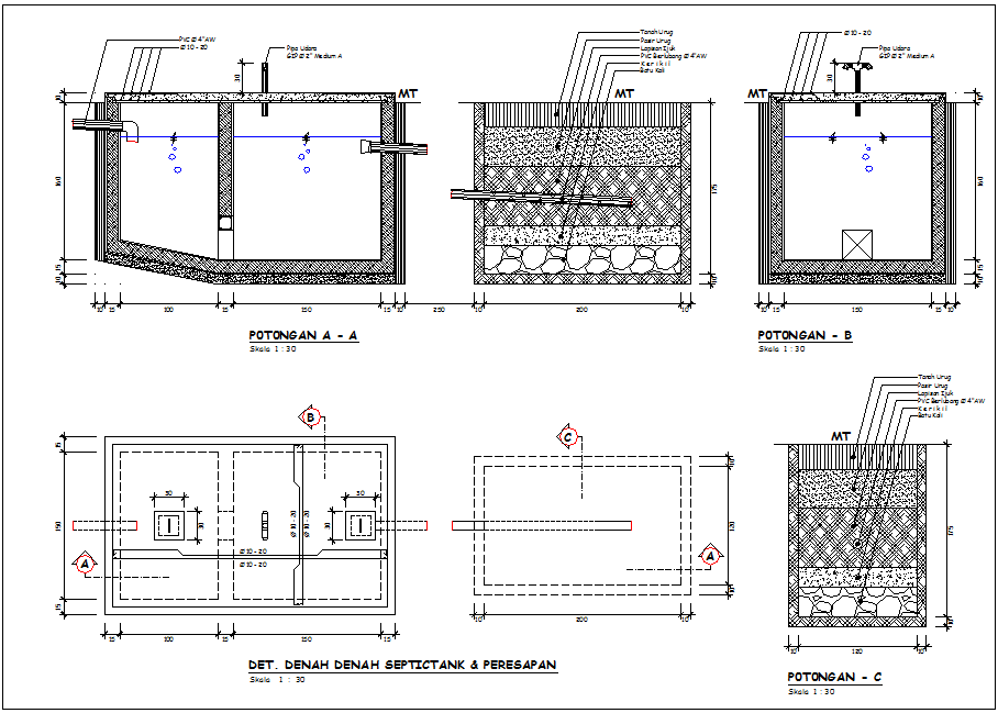 Septic Tank Sectional View Different View With Construction Plan For ...