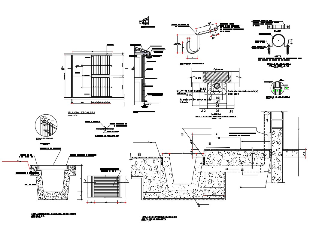 Septic water tank section, construction and plumbing details dwg file ...