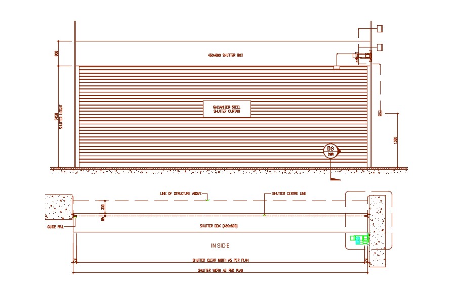 Shutter Door Plan And Elevation Design Autocad Drawing Cadbull