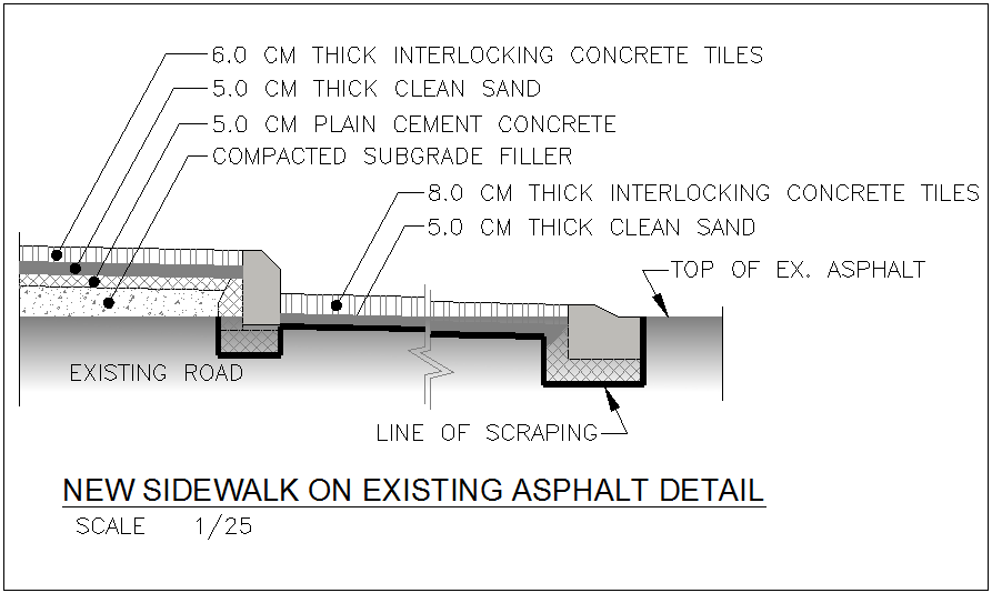 Side walk detail with construction view dwg file Cadbull