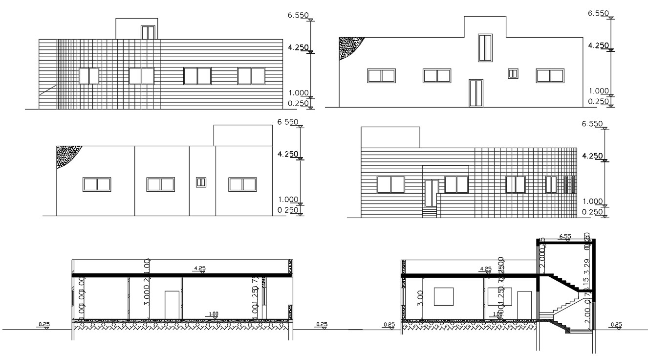 Simple Four Side Elevations And Sections DWG File - Cadbull