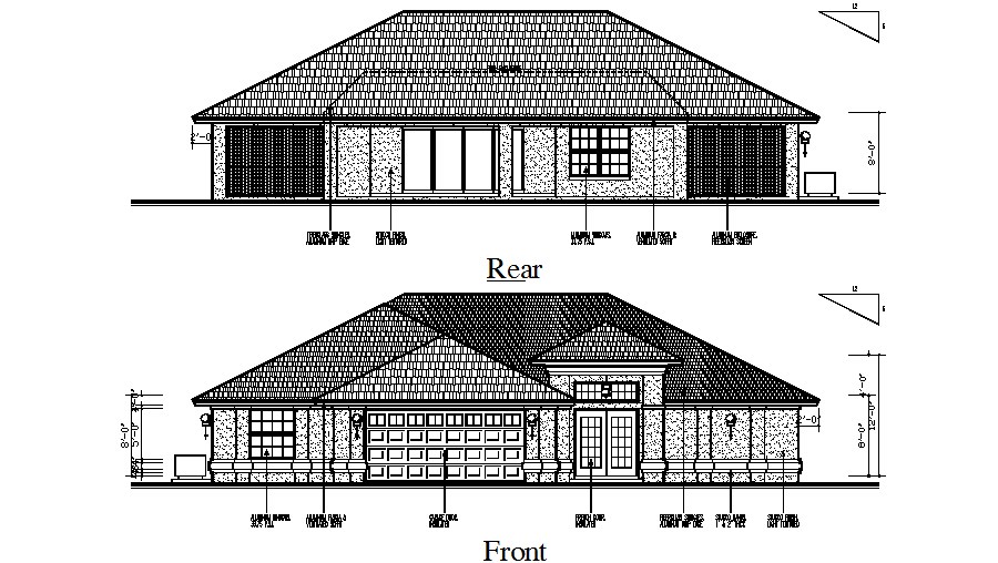 Simple house front and rear side elevation architecture project dwg ...