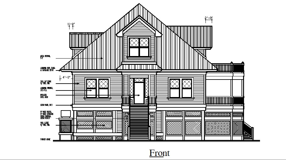 Simple house front elevation drawing dwg free file Cadbull