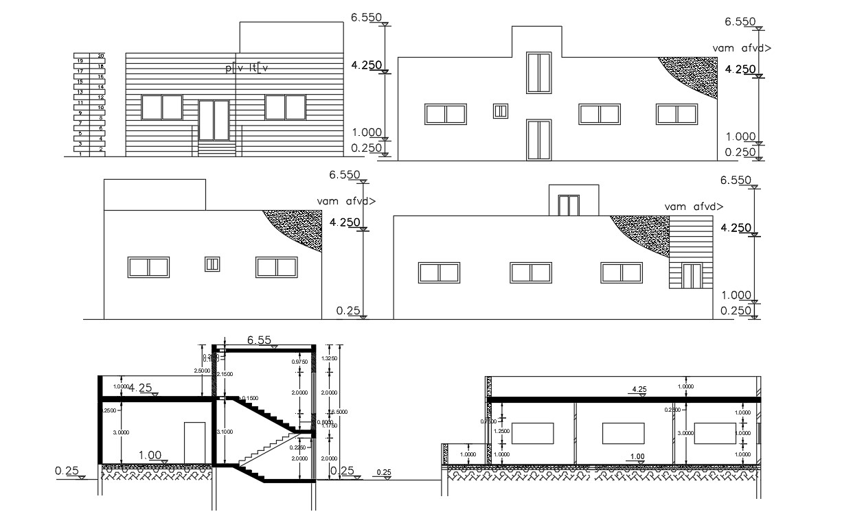 Single Floor House Bungalow Elevations And Sections Autocad Cadbull My Xxx Hot Girl