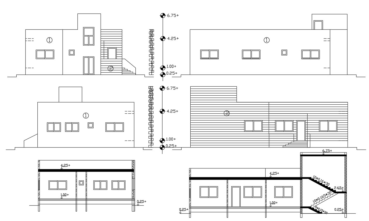 Single Floor Level House Building Sectional Elevation