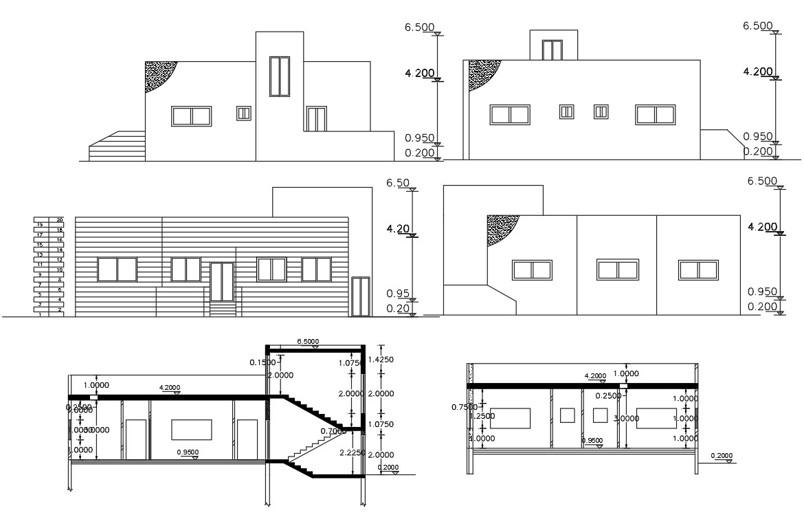 Single Floor Simple Elevations And Sections AutoCAD