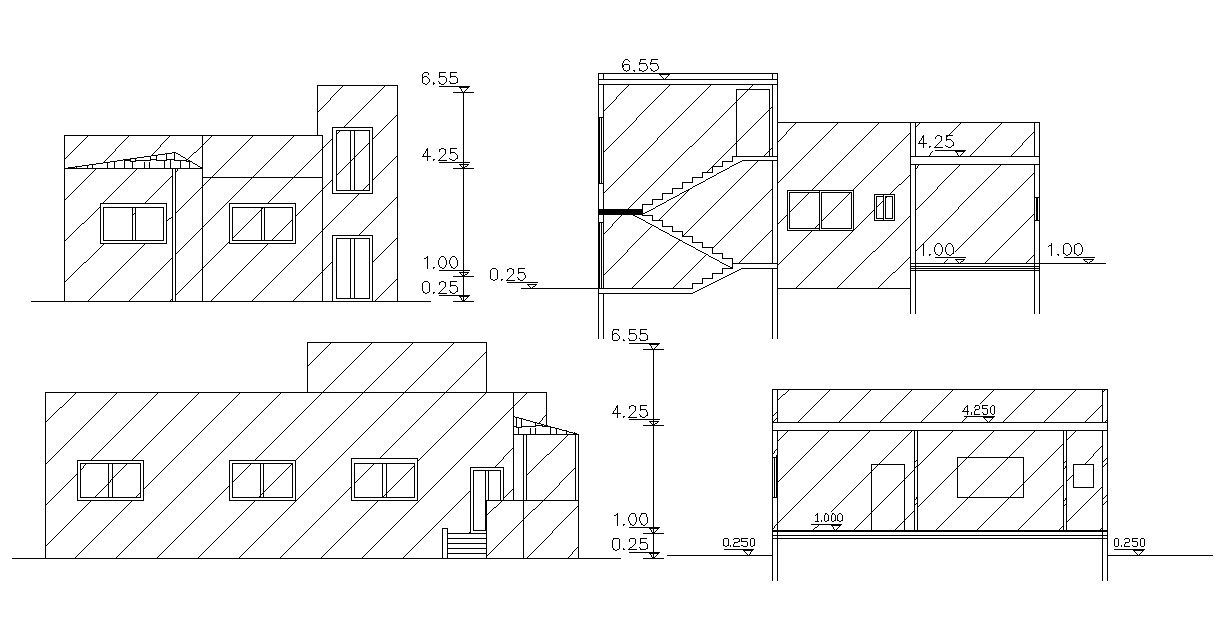 Single Story Bungalow Elevations And Sections DWG File - Cadbull