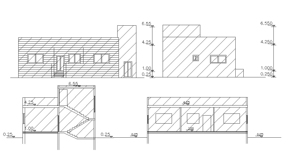 Single Story House Elevations And Sections DWG Drawing - Cadbull