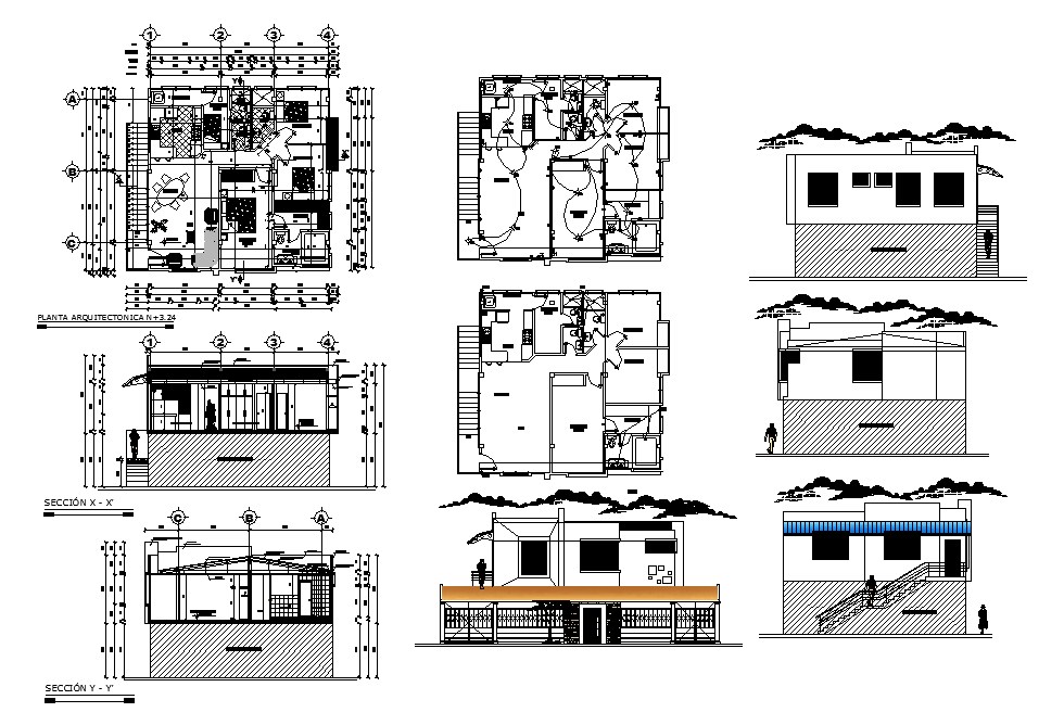 Single family house  elevation  section  layout plan  