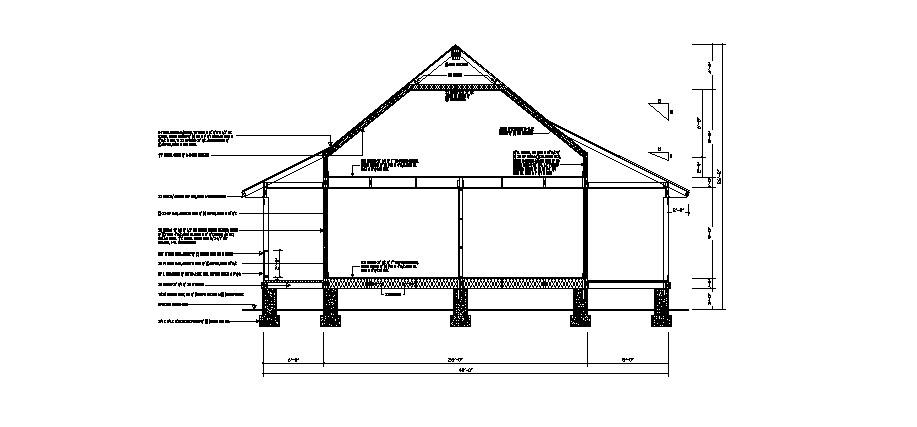 Single story house front constructive section details dwg file - Cadbull