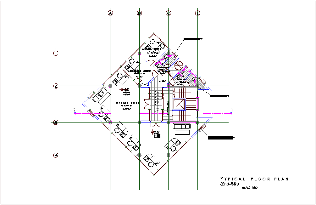 Single water line view with architectural second to fifth floor plan ...