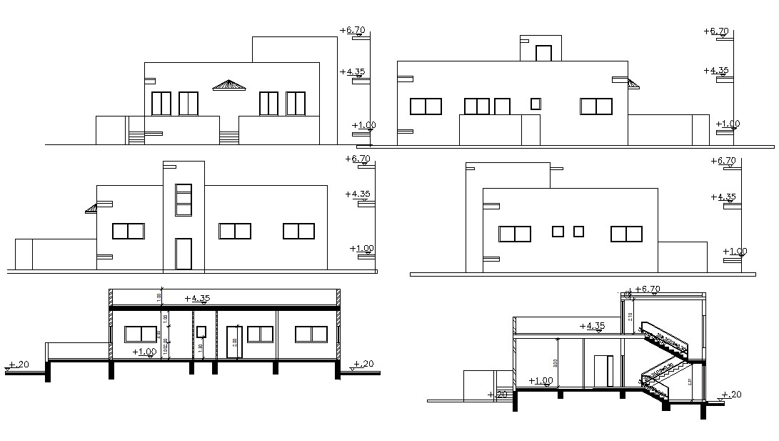 Single Story House Section and Elevation Design DWG File - Cadbull